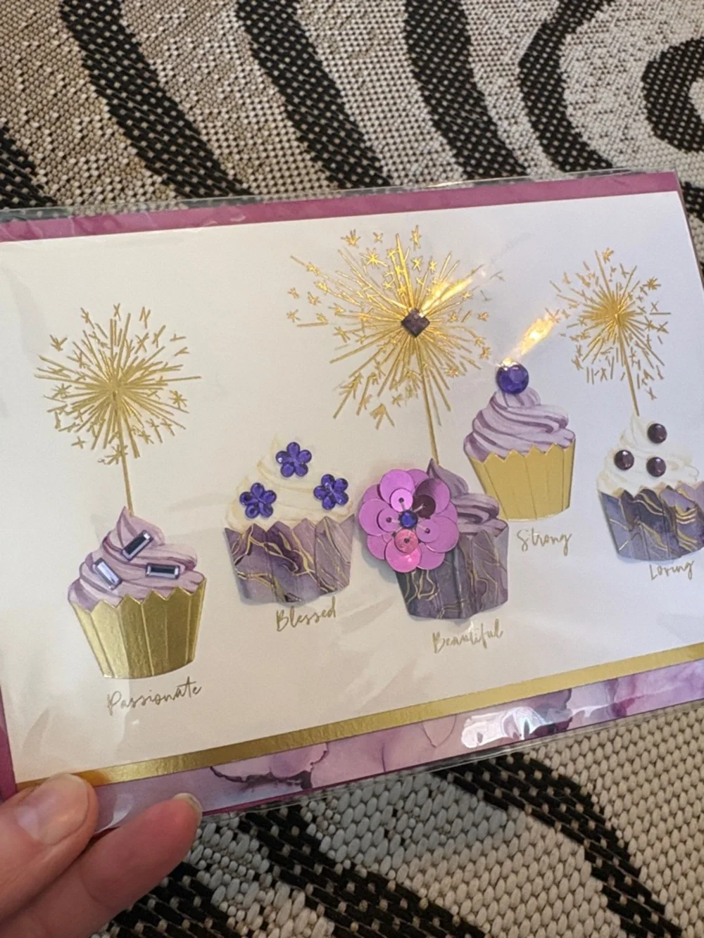 🆕Papyrus Gemmed Fancy Cupcakes Birthday Greeting Card